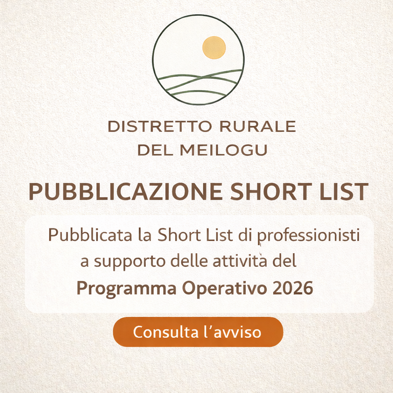 SHORT LIST DISTRETTO RURALE DEL MEILOGU: PUBBLICATO L’AVVISO PUBBLICO